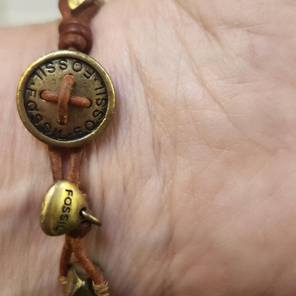 Fossil Brown Leather Bracelet with Metal Detail and Button Close - Picture 6 of 8